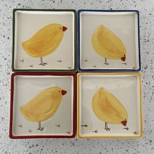 Vintage 2003 Tender Heart Chick Chicken Coasters Ceramic Set of 4 Farmhouse